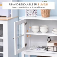 HOMCOM Credenza Cucina Moderna con 2 Ante in Vetro Temperato, Ripiano regolabile, 80x28x84 cm, Bianco(m-5)