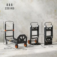 HOMCOM 2-in-1 Folding Sack Truck & Platform Trolley, Heavy Duty 220kg/120kg Hand Truck with Adjustable Platform & Handle(m-3)