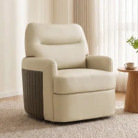 HOMCOM 360° Swivel Accent Chair, Modern Armchair with Thick Cushion, PU Leather Upholstered, Cream White(m-2)