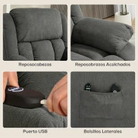 HOMCOM Sillón elevador eléctrico con masaje y calefacción con reposapiés, respaldo inclinable, control remoto y bolsillo lateral(m-7)