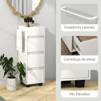 HOMCOM Armário Estreito para Casa de Banho com 3 Gavetas, 4 Compartimentos Superiores e Toalheiro 35x30x90 cm Branco(m-6)