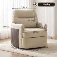 HOMCOM 360° Swivel Accent Chair, Modern Armchair with Thick Cushion, PU Leather Upholstered, Cream White(m-3)