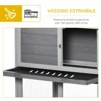 PawHut Conigliera a 2 Livelli con Rete Protettiva e Rotelle in Legno e Metallo, 157.4x53x99.5 cm, Grigio(m-7)