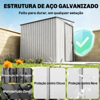 Outsunny Abrigo de Jardim 2,81 m² em Aço Galvanizado com Prateleiras Ajustáveis, Porta de Correr e Kit de Base, Branco(m-4)