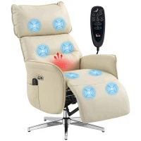 HOMCOM Fauteuil Relax Électrique Pivotant Massant et Chauffant Fauteuil Inclinable en PU Hauteur Réglable Double Moteur Crème(m-17)
