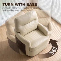 HOMCOM 360° Swivel Accent Chair, Modern Armchair with Thick Cushion, PU Leather Upholstered, Cream White(m-4)