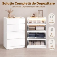 HOMCOM Comodă Modernă cu 4 Sertare și Lumini LED, 60x40x90 cm, Albă(m-6)