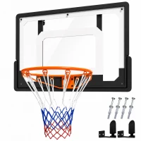 SPORTNOW Panier de Basket Mural ou sur Porte Arceau en Acier Ø40 cm Filet en Nylon Panneau en PE pour Intérieur Noir(m-18)