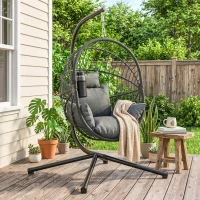 Outsunny Fauteuil œuf suspendu, chaise hamac balançoire intérieur et extérieur, panier pliable, coussin rembourré, gris(m-14)