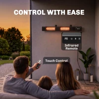 Outsunny 3000 W Electric Infrared Patio Heater, Wall Mounted IP65 Garden Heater with 9 Heat Settings, 24 H Timer, Black(m-7)