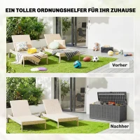 Outsunny Gartenbox 379 Liter Wasserdicht Abschließbar UV-beständig Auflagenbox mit Holzoptik für Garten 122,5x56x62cm Grau(m-4)