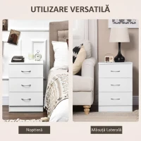 HOMCOM Noptieră pentru Dormitor cu 3 Sertare, 40X35x58 cm, Albă(m-5)