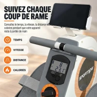 SPORTNOW Rameur magnétique 16 niveaux avec écran LCD et support de téléphone, rangement vertical, pour l'entraînement à domicile(m-6)