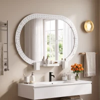 HOMCOM Oval Wall Mirror, 60 x 90 cm Decorative Hanging Mirror with Pegboard Frame, Wall-Mounted, White(m-14)