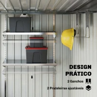 Outsunny Abrigo de Jardim 2,81 m² em Aço Galvanizado com Prateleiras Ajustáveis, Porta de Correr e Kit de Base, Branco(m-5)