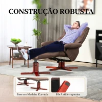 HOMCOM Poltrona Reclinável com Apoio para os Pés Estofada em Tecido Técnico Estrutura de Madeira Função Basculante Castanho Escuro(m-7)
