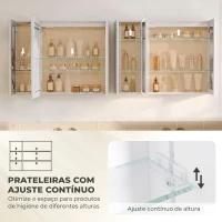 HOMCOM Armário de Casa de Banho com Espelho LED, Tomada Integrada, 3 Portas, Antiembaciamento e Prateleiras Ajustáveis em Vidro Temperado, Branco(m-7)