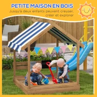 Outsunny Bac à sable bois forme de maison pour enfant avec auvent 2 bacs évier tableau 124 x 116 x 146 cm noir(m-4)