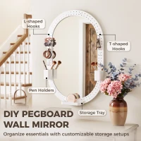 HOMCOM Oval Wall Mirror, 60 x 90 cm Decorative Hanging Mirror with Pegboard Frame, Wall-Mounted, White(m-4)