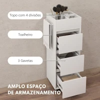 HOMCOM Armário Estreito para Casa de Banho com 3 Gavetas, 4 Compartimentos Superiores e Toalheiro 35x30x90 cm Branco(m-4)