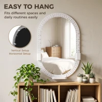 HOMCOM Oval Wall Mirror, 60 x 90 cm Decorative Hanging Mirror with Pegboard Frame, Wall-Mounted, White(m-7)