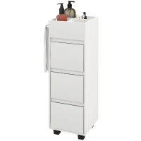 HOMCOM Armário Estreito para Casa de Banho com 3 Gavetas, 4 Compartimentos Superiores e Toalheiro 35x30x90 cm Branco(m-10)
