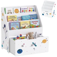 AIYAPLAY Libreria per bambini con cassetto mobile, 3 ripiani, 3-8 anni, bianco(m-17)