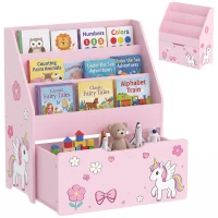 AIYAPLAY Libreria per bambini con cassetto mobile, 3 ripiani, 3-8 anni, Rosa(m-12)