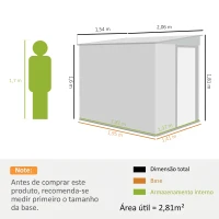 Outsunny Abrigo de Jardim Exterior 2,81 m² em Aço Galvanizado com Prateleiras Ajustáveis, Porta de Correr e Kit de Base, Cinzento Escuro(m-3)