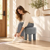 HOMCOM Fußhocker aus modernem Chenille Polsterhocker mit Holzbeinen 43 cm Hellgrau(m-9)