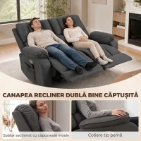 HOMCOM Canapea Reclinabilă Electrică 2 Locuri 135° cu Masaj și Încălzire, Material cu Aspect de Piele, Gri Închis(m-6)