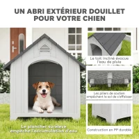 PawHut Niche pour chien extérieur, maison chien en polypropylène imperméable ventilé plancher surélevé 66x55x65cm gris clair(m-4)