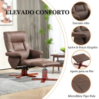 HOMCOM Poltrona Reclinável com Apoio para os Pés Estofada em Tecido Técnico Estrutura de Madeira Função Basculante Castanho Escuro(m-6)