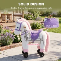 AIYAPLAY Unicorn Rocking Horse, Plush Ride On Horse with Hoof and Neighing, Rolling Wheels and Pedal for 3-8 Y, Up to 50kg, White(m-5)