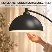 HOMCOM C-förmige Stehlampe, moderne Bogenlampe mit schalenförmigem Reflektorschirm, Fußschalter und Marmorsockel, Schwarz(m-5)