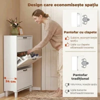 HOMCOM Dulap pentru încălțăminte, 3 sertare rabatabile, rafturi reglabile, îngust, Alb.(m-4)