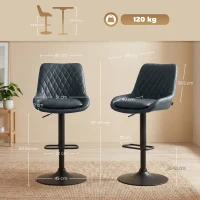 HOMCOM Barhocker Küchenhocker Designhocker, höhenverstellbar, mit Fußstütze, 51 cm x 59 cm x 117 cm, Schwarz(m-3)