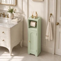 HOMCOM Small Bathroom Storage Cabinet with Toilet Roll Holder - Light Green(m-9)