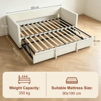 HOMCOM Estrutura de Cama Ninho 2 em 1 Extraível com Cabeceira Estofada, Bege, para Colchões de 90x190 cm(m-3)