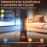HOMCOM Calefactor Eléctrico Cerámico PTC 2000W con 4 Modos Llama Dinámica Mando Oscilación 70° Protección Sobrecalentamiento(m-6)