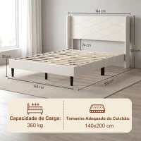 HOMCOM Cama Estofada 140x200 cm com Cabeceira Acolchoada com Abas em Veludo, Ripas de Madeira, Montagem Fácil, Bege(m-9)