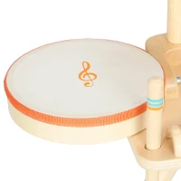 AIYAPLAY Kids Drum Kit, Wooden Musical Instruments with 2 Drums, Cymbal, Scraper, 2 Mallets for Toddlers, Music Learning, Natural(m-13)