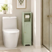 HOMCOM Small Bathroom Storage Cabinet with Toilet Roll Holder - Light Green(m-2)