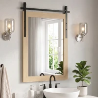 HOMCOM 110 x 66 cm Rectangle Mirror, Farmhouse Wall Mirror for Living Room, Bedroom, Hallway, White Oak(m-14)