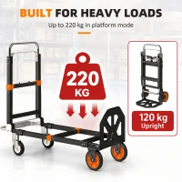 HOMCOM 2-in-1 Folding Sack Truck & Platform Trolley, Heavy Duty 220kg/120kg Hand Truck with Adjustable Platform & Handle(m-5)