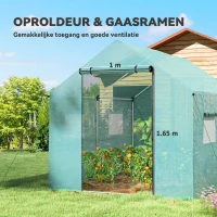 Outsunny Tunnelkas, oprolbare deur en ramen, verzinkt stalen frame, 2x3x2m, Groen(m-5)