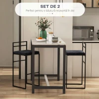 HOMCOM Set 2 scaune de bar industriale cu spătar, suport pentru picioare și șezut tapițat, din oțel și catifea, negre(m-4)