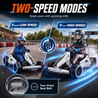 AIYAPLAY 24V Electric Drift Go Kart for Kids with Dual Motors, Soft Start, 12 KM/H High Speed, Headlight, for Ages 6-14, White(m-6)