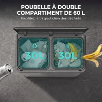 HOMCOM Poubelle de Cuisine Automatique 60 L, Poubelle à Double Compartiment, Capteur de Mouvement, Seaux Amovibles, Argent(m-5)