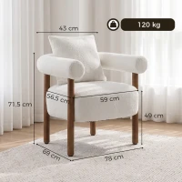 HOMCOM Poltrona em Tecido Teddy para Sala com Almofada Lombar, Assento Espesso e Estrutura em Madeira, Creme(m-3)